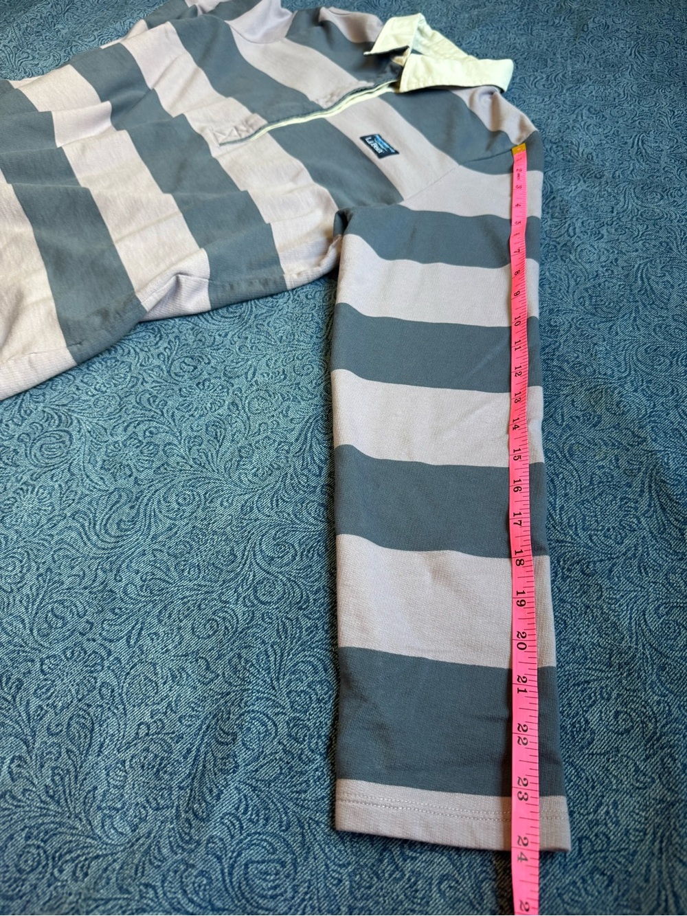 L.L. Bean Striped Rugby Polo Shirt Lavender Blue Katahdin Logo | Size L - Picture 8 of 9